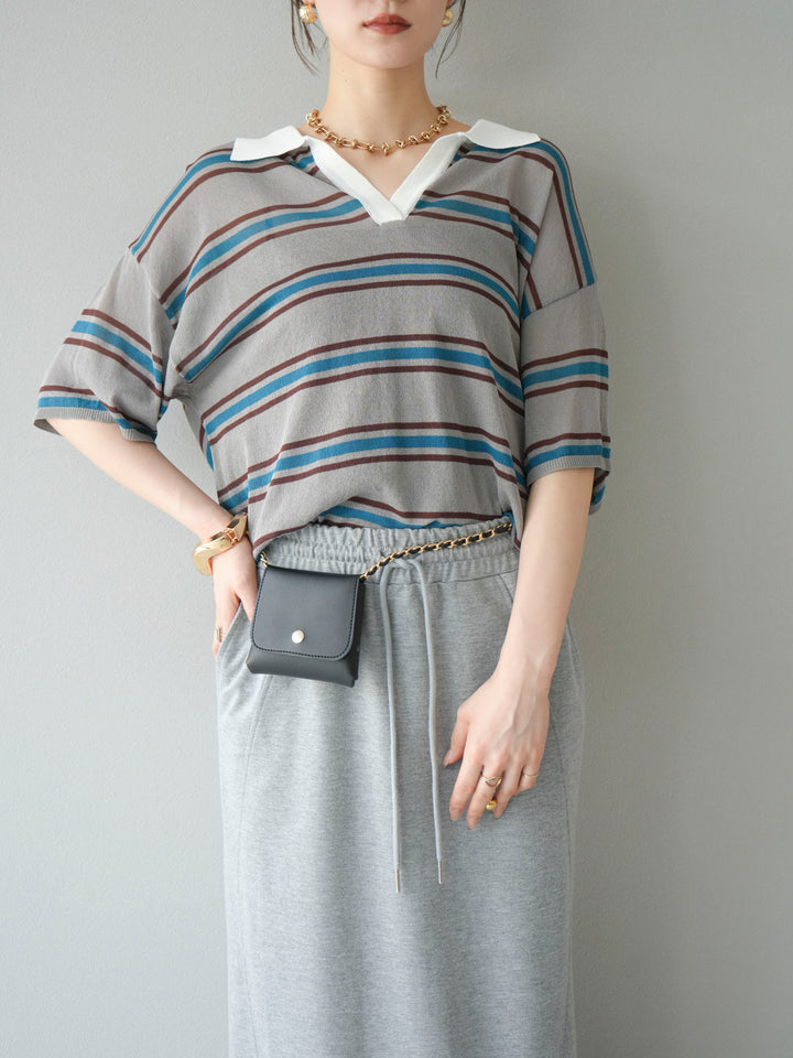 [予約]シアーポロニットプルオーバー/グレーボーダー