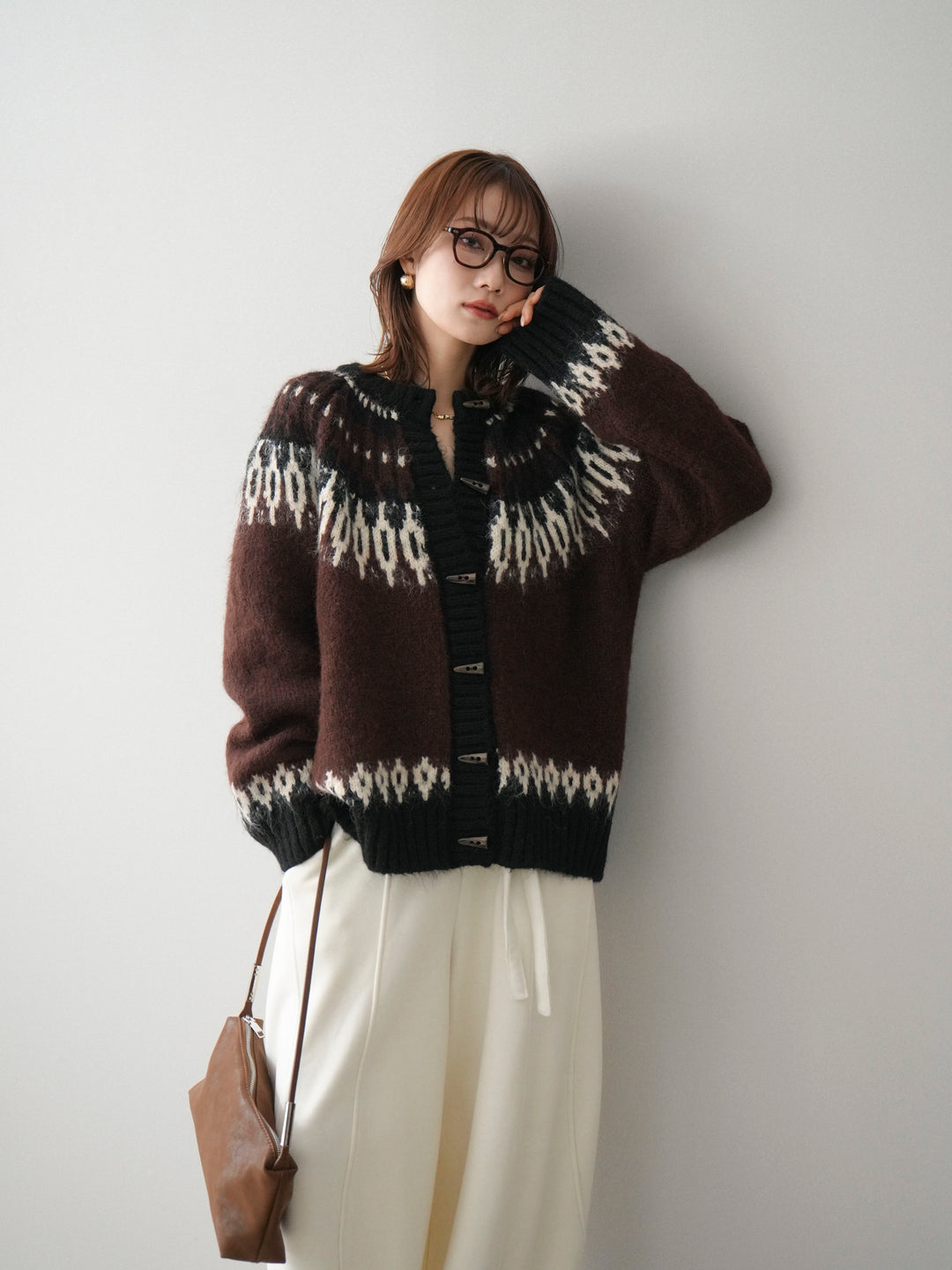 [SET]トグルボタン求心柄ニットカーディガン+選べるアクセセット(2set)