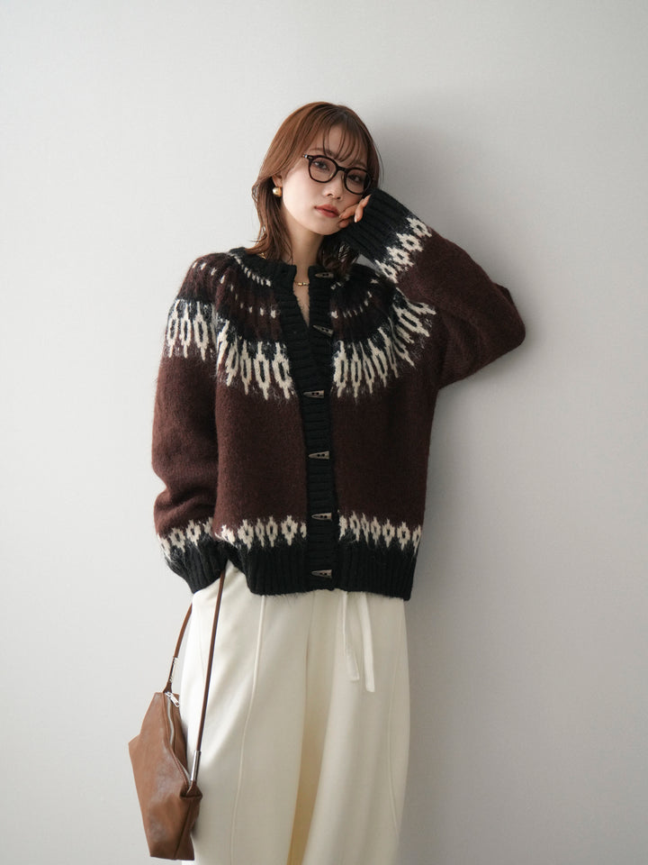 [SET]トグルボタン求心柄ニットカーディガン+選べるアクセセット(2set)