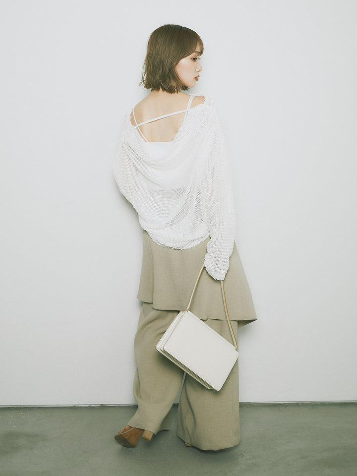 [SET] 後背垂墜網眼套頭衫+亞麻觸感裹身寬褲（2件套）