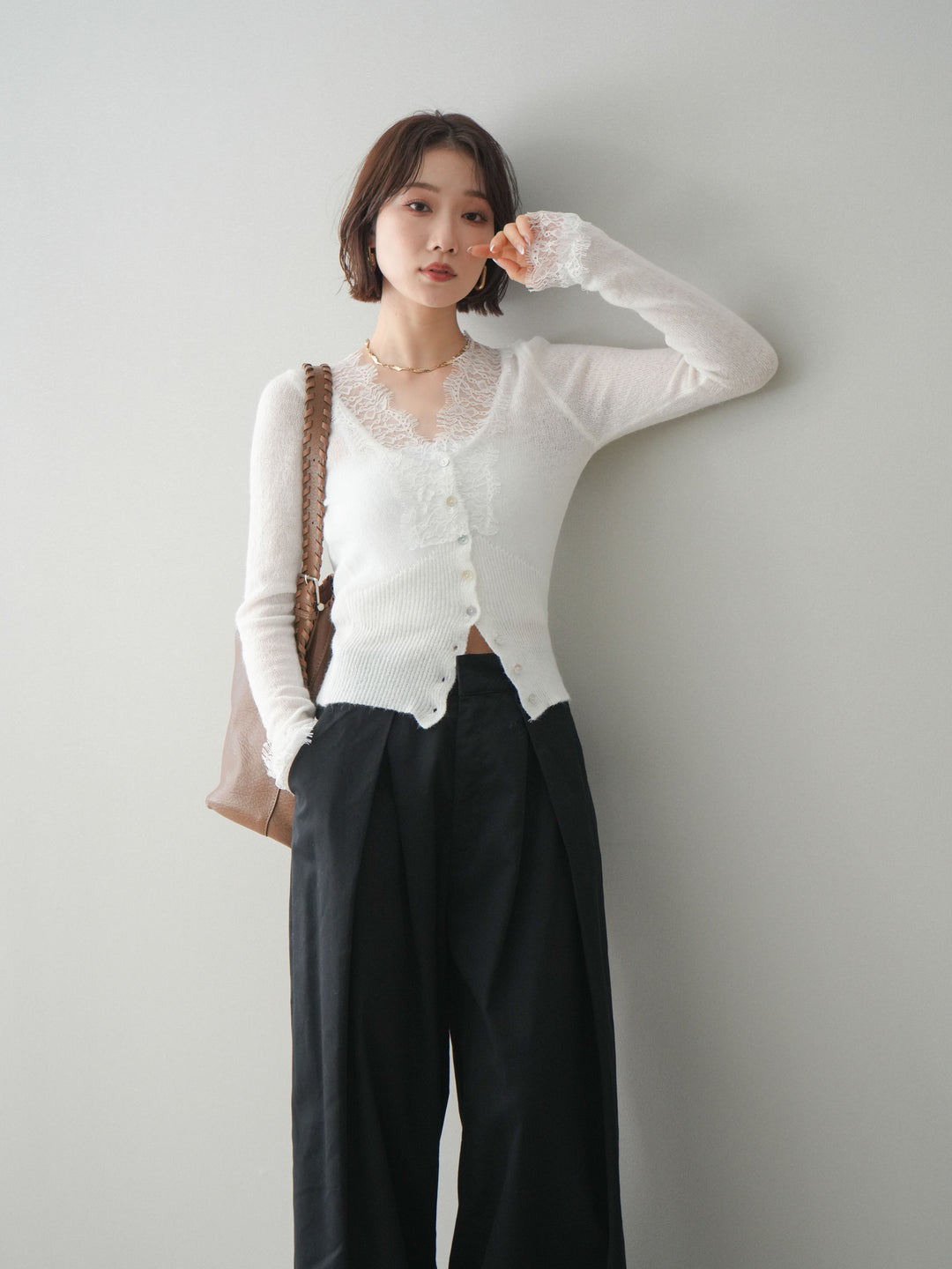 [予約]モヘアタッチレースニットカーディガン/off