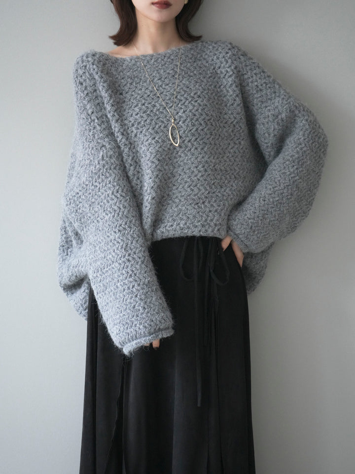 [予約]ワッフル編みオーバーニットプルオーバー/gray