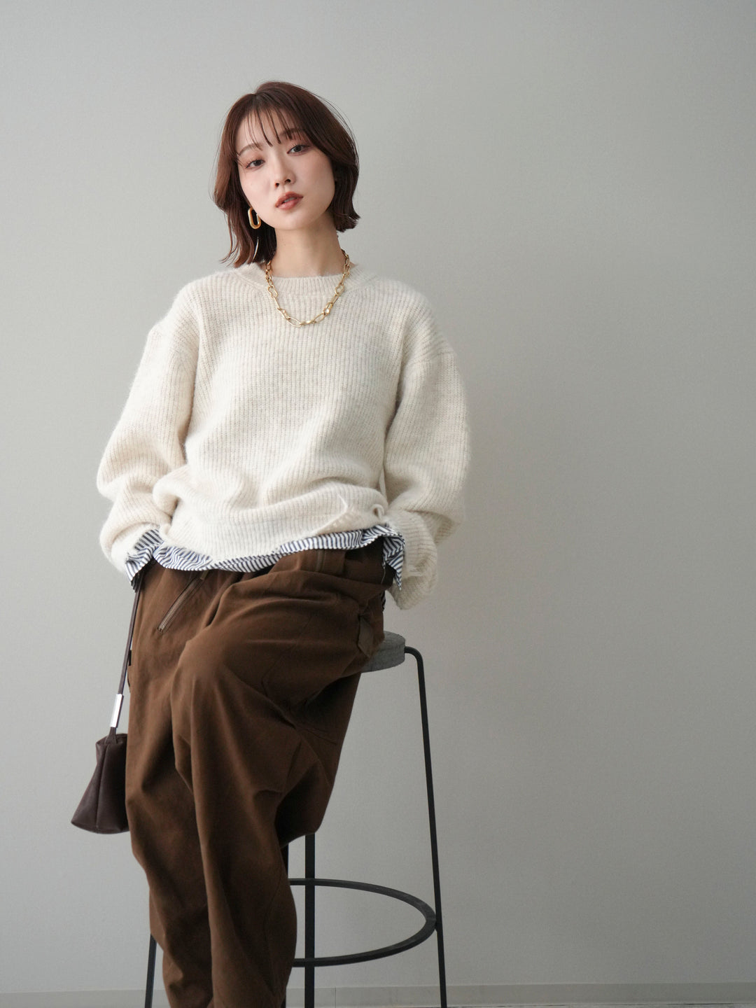 [SET]裾シャツレイヤードダメージニットプルオーバー+裾シャツレイヤードダメージニットプルオーバー(2set)