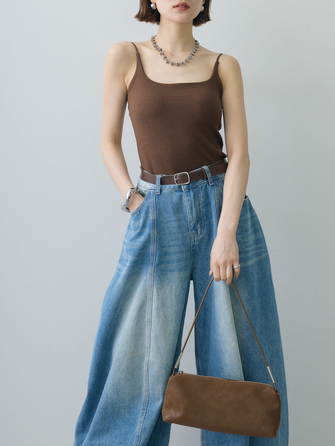 [予約]カップ付バックレースキャミソール/brown