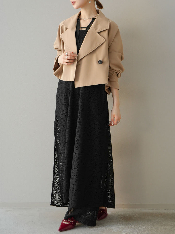 [予約]ブロックレースワイドパンツ/ブラック