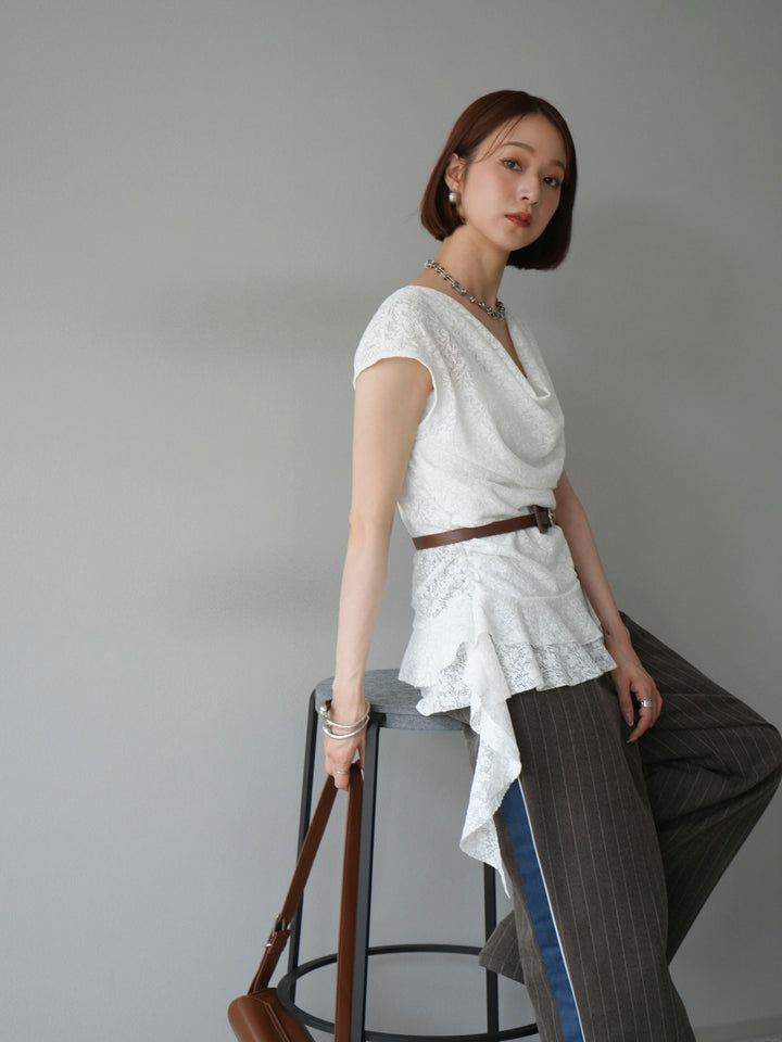 [予約]サイドラインストライプワイドパンツ/ブラウン