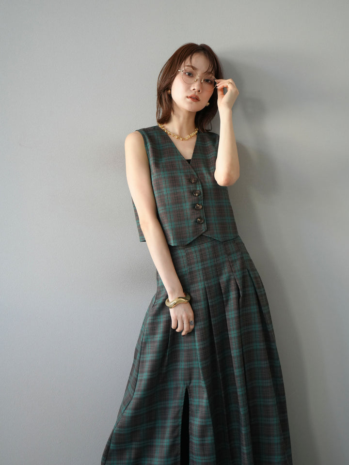 [予約]チェック柄ベスト/グリーン
