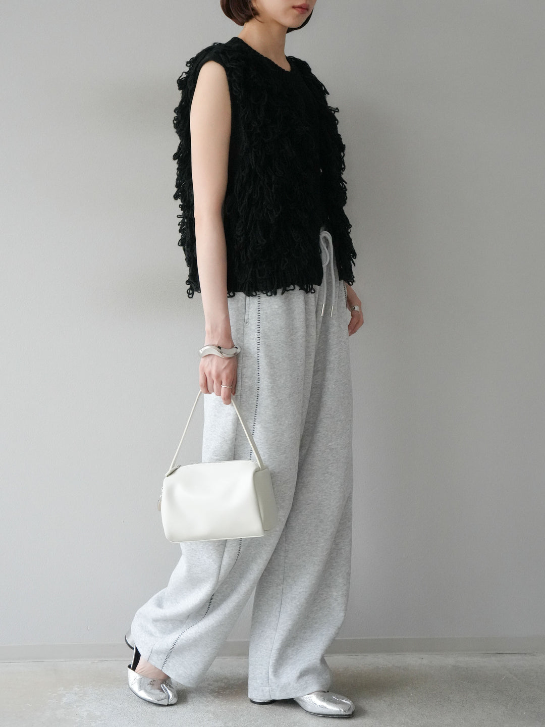 [予約]ハンドステッチ風スウェットパンツ/グレー