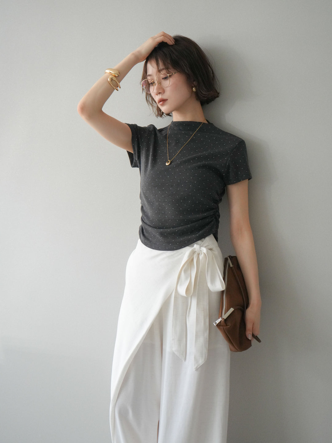 【預購】圓擺波點T卹/炭灰色