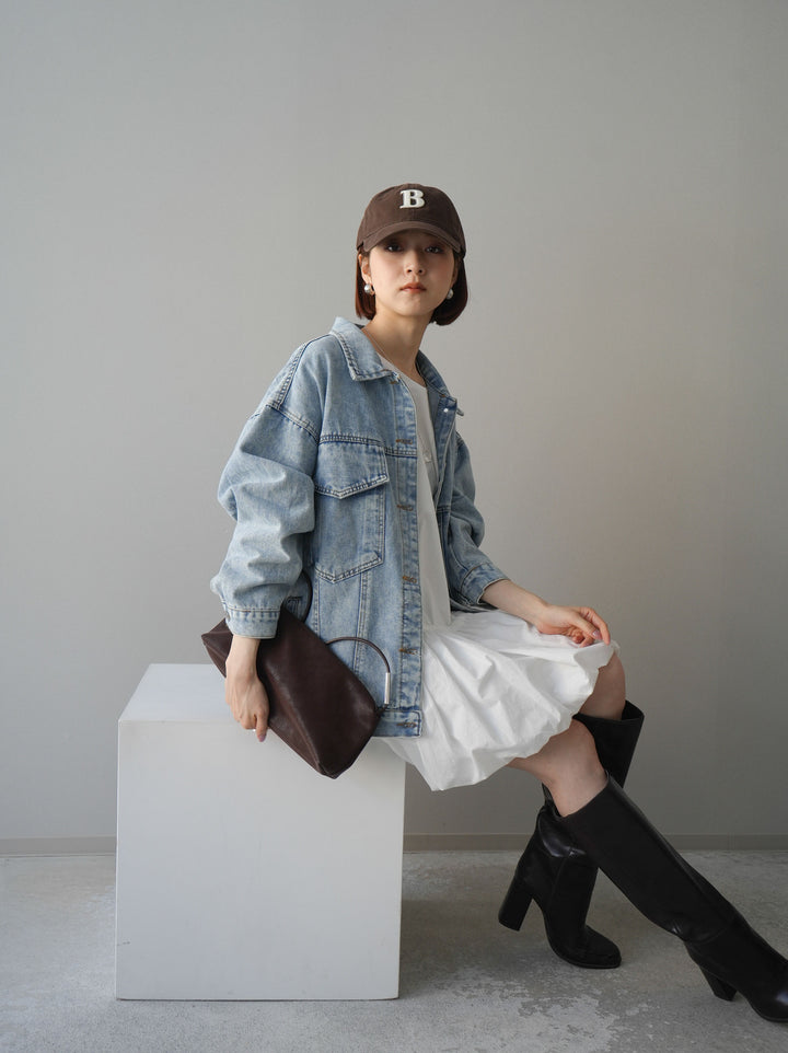 [SET]ノースリバルーンミニワンピース+デザインBIGポケットオーバーデニムジャケット(2set)