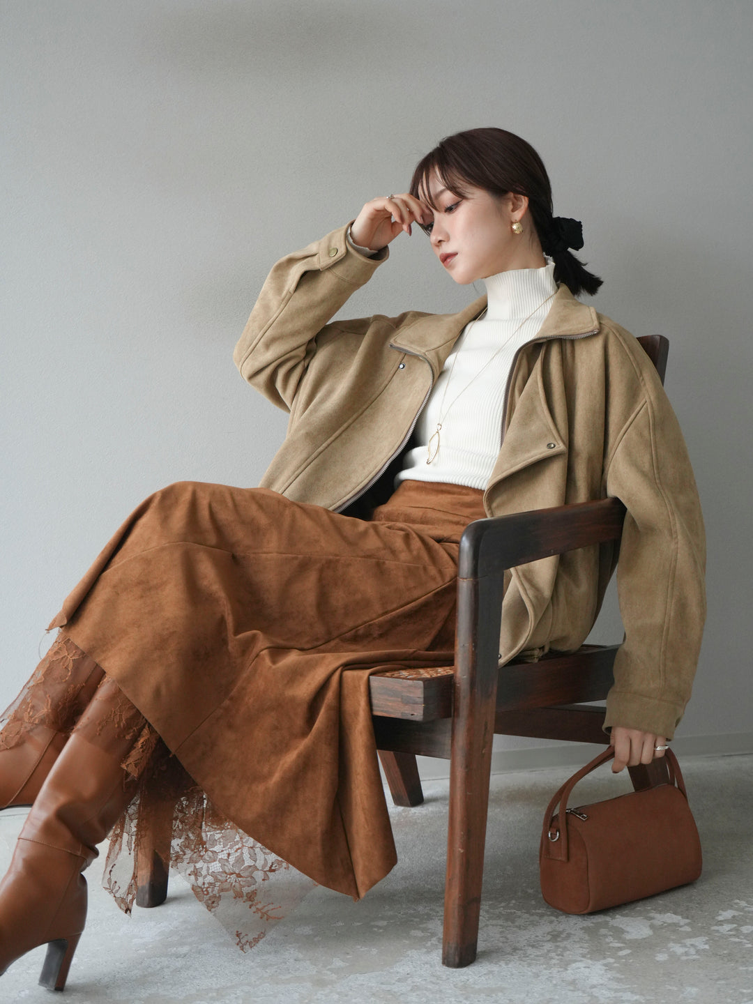 [予約]スエードライダースミドルジャケット/beige