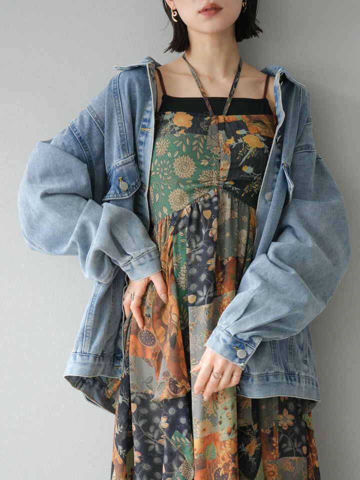 [預購] 拼布荷葉邊吊帶洋裝/混色