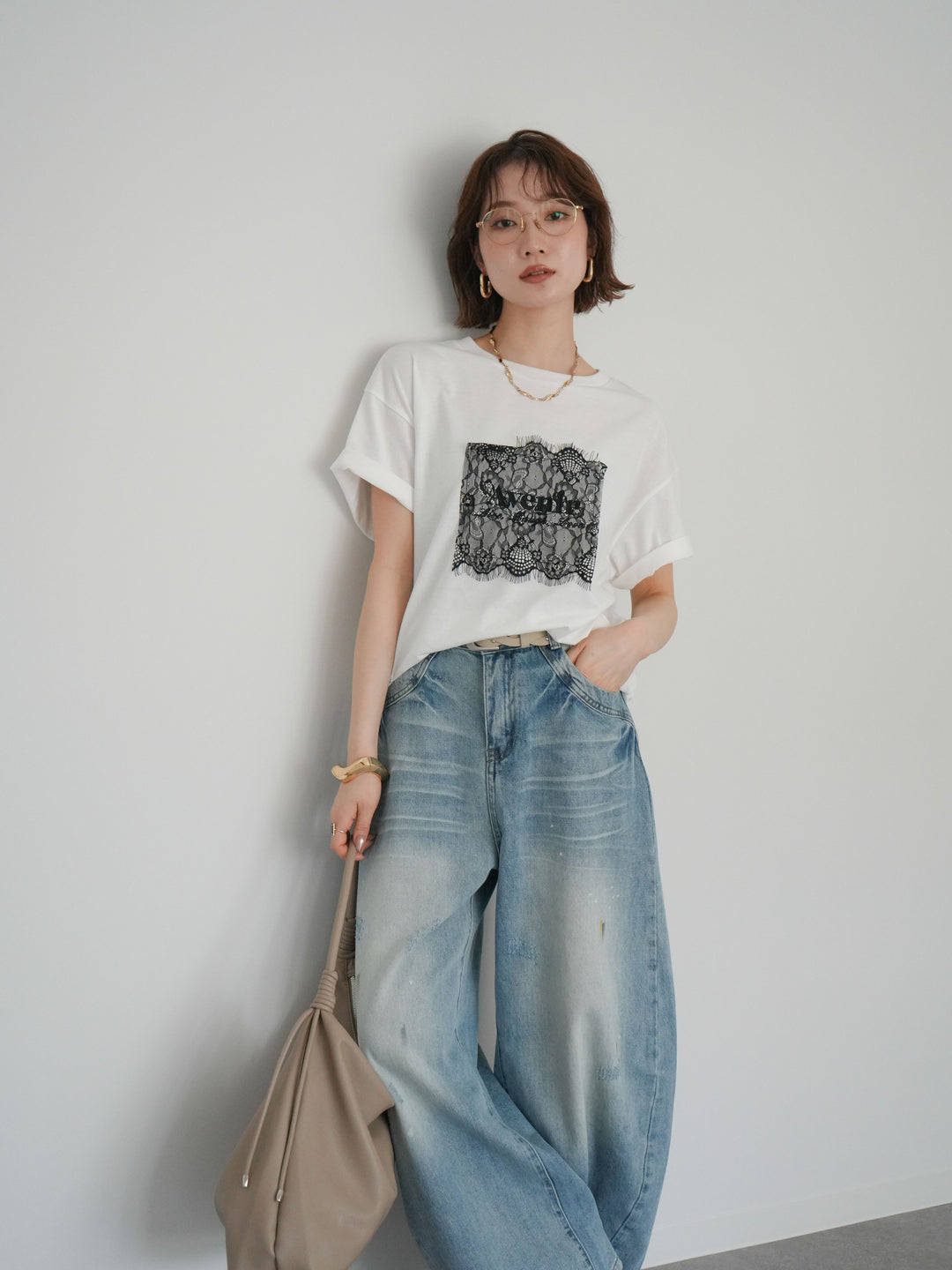 [予約]レースコラージュロゴTシャツ/off
