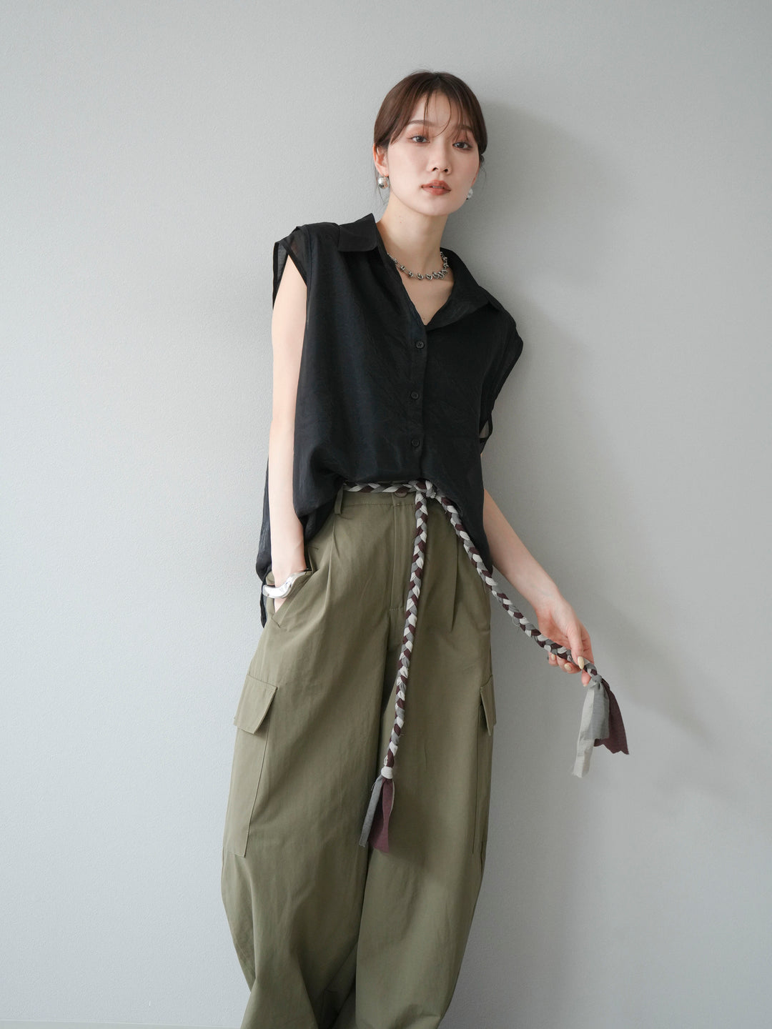 [SET] 硬紗層疊透視襯衫 + 硬紗層疊透視襯衫 (2set)