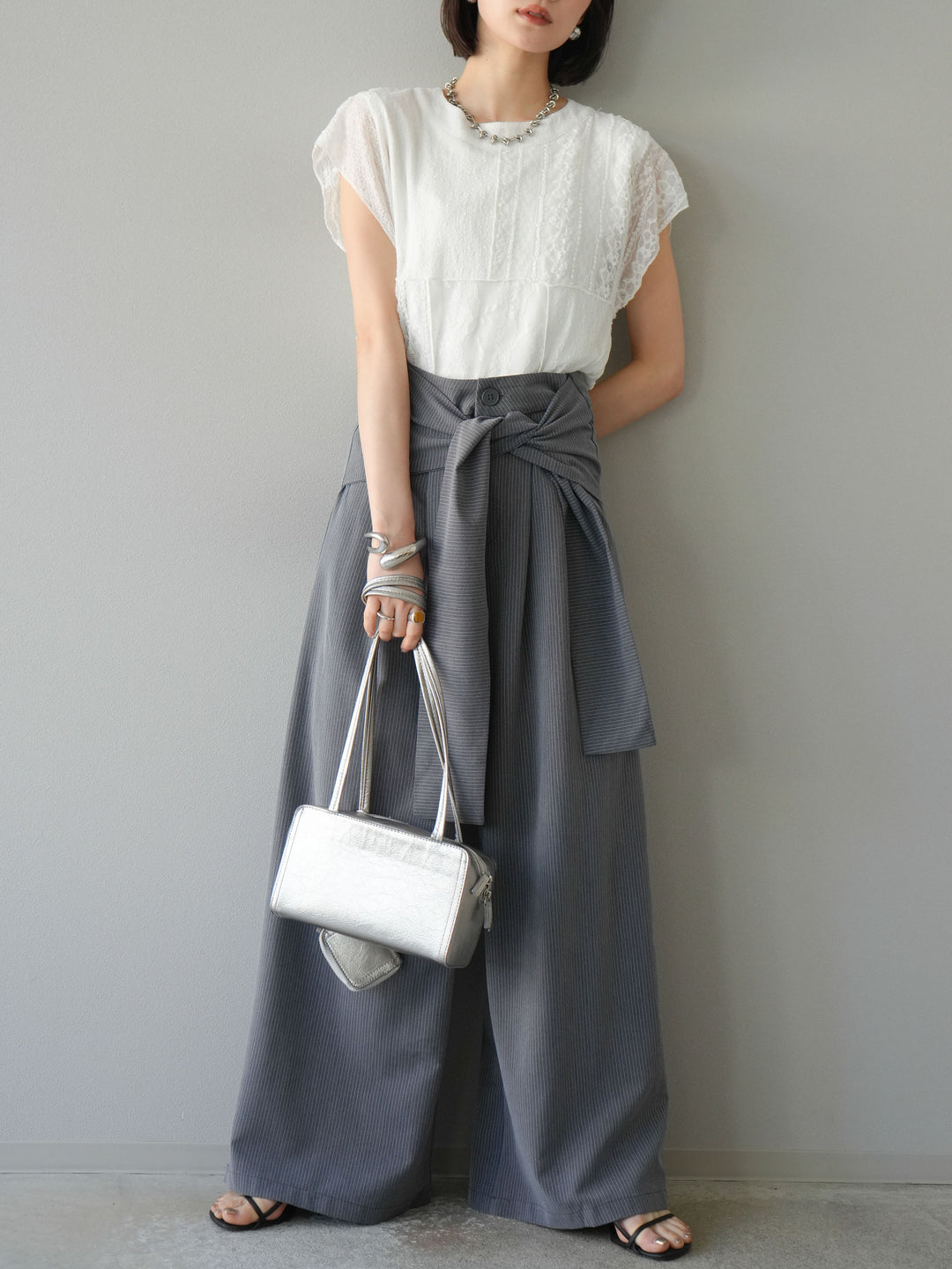 【預購】拼布蕾絲法式套頭衫/白色