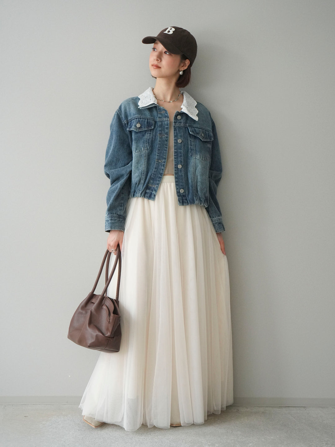 [予約]襟レースデニムショートジャケット/indigo