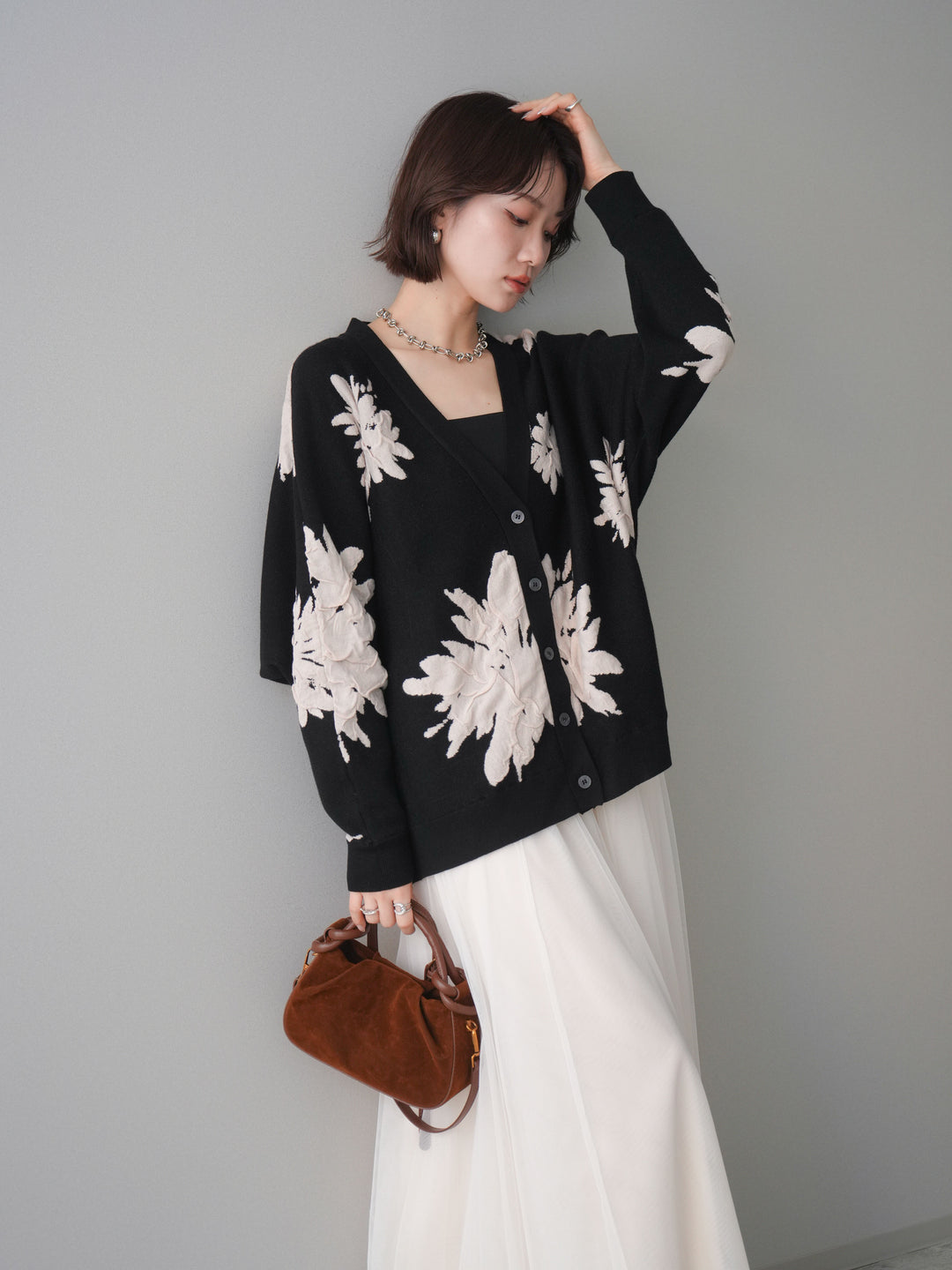 [SET]フラワージャガードニットカーディガン+フラワージャガードニットカーディガン(2set)