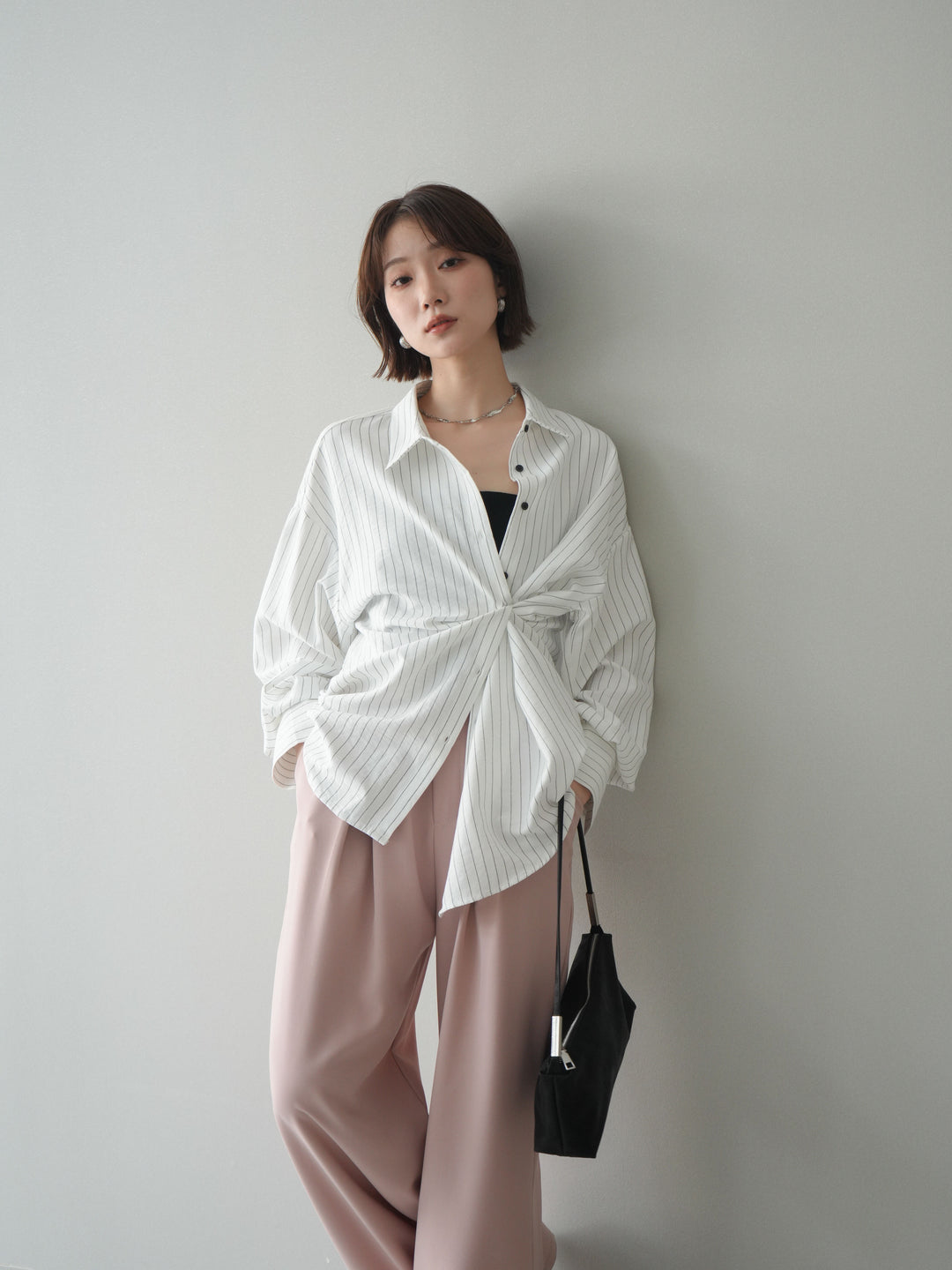 [予約]2WAYカシュクールストライプブラウス/white