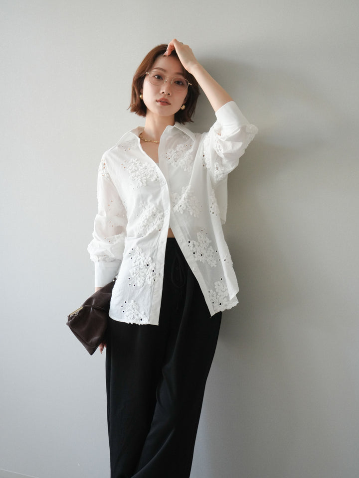 [SET]バックリボンフラワーエンブロイダリーシャツ+選べるアクセセット(2set)