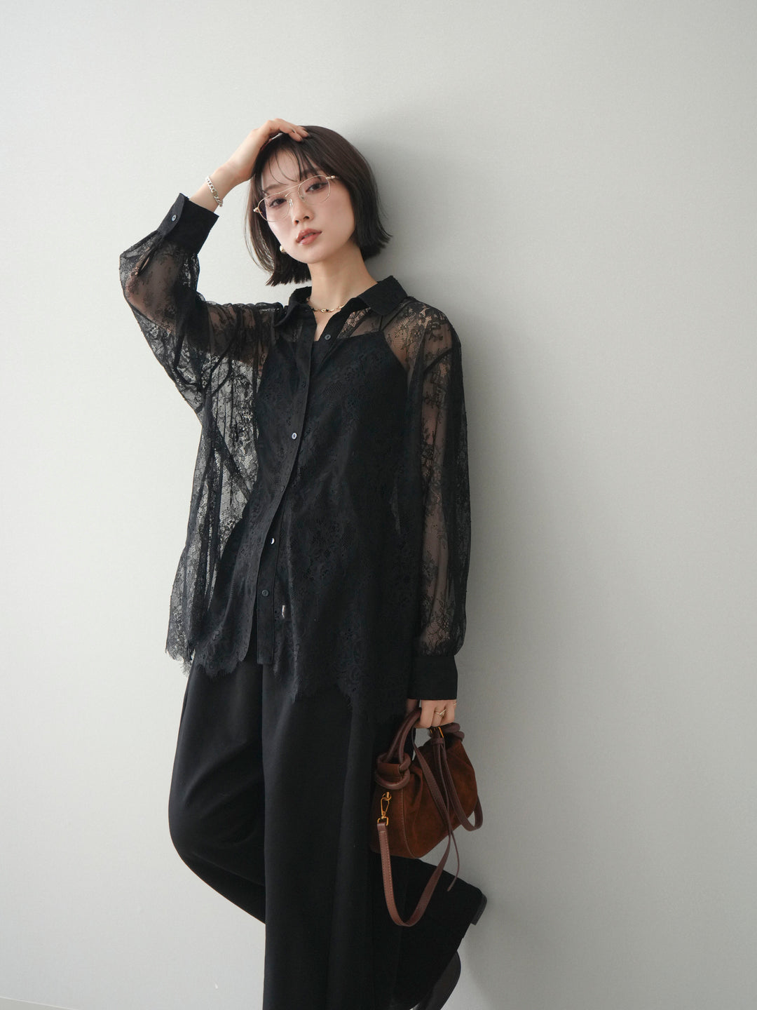 [SET]総レースボリュームスリーブシャツ+選べるアクセセット(2set)