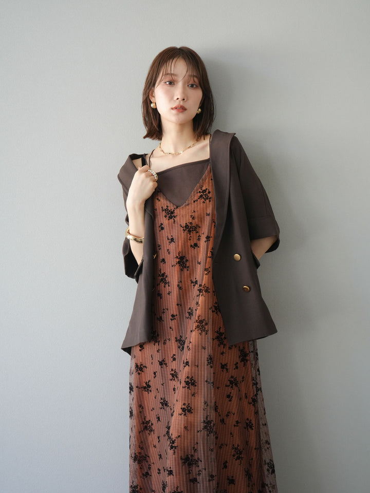 [套裝] 植絨薄紗層疊天鵝絨吊帶連身裙 + 金色紐帶半夾克 (2 套)