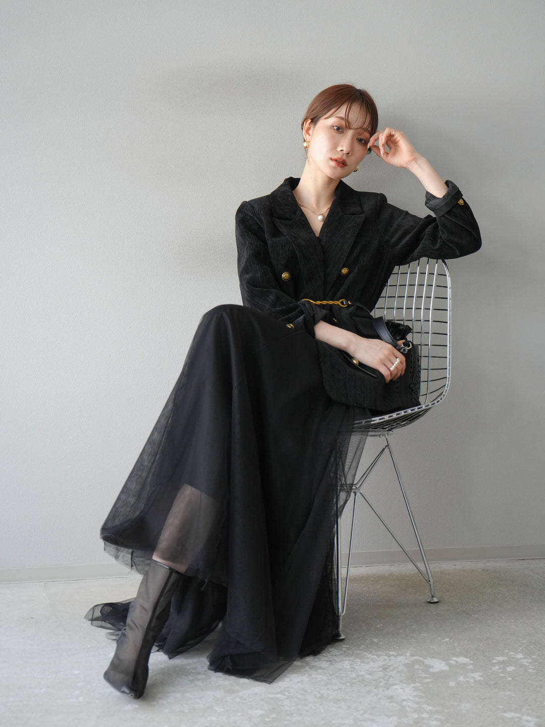 [予約]ベロアダブルジャケット/ブラック