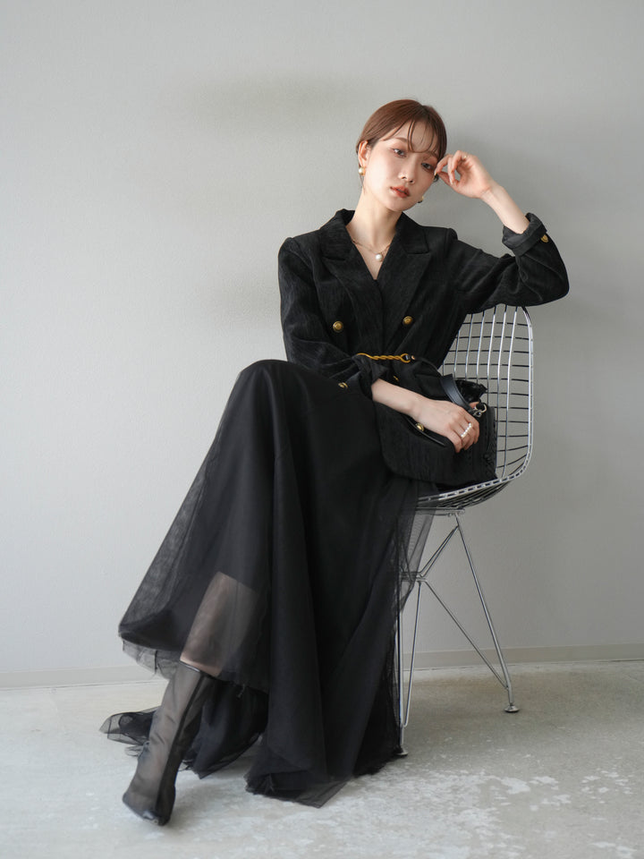 [予約]ベロアダブルジャケット/ブラック