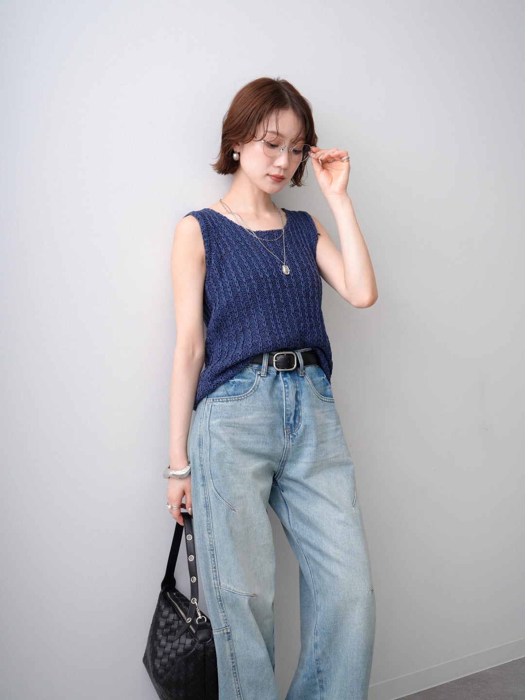 [予約]メランジケーブルニットタンクトップ/navy