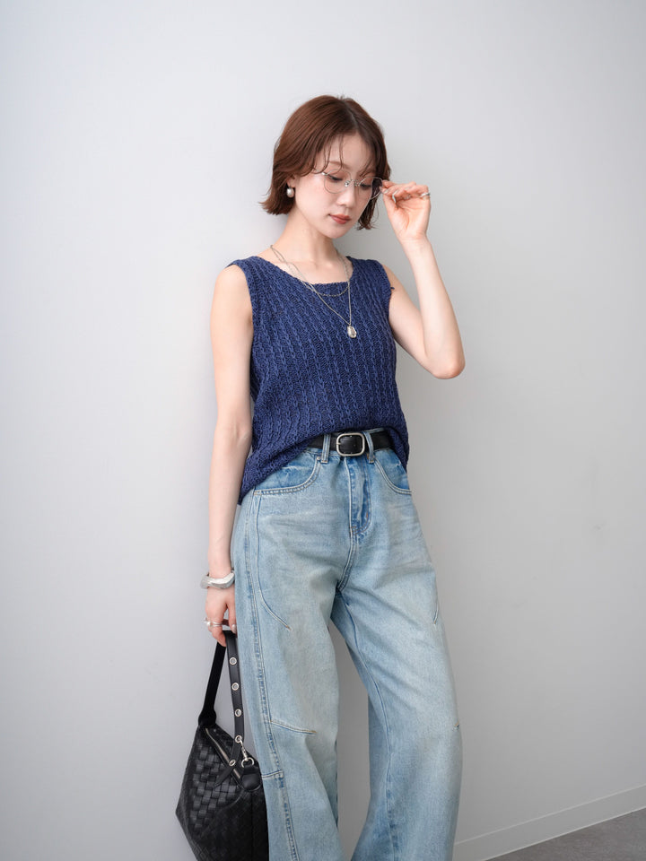 [予約]メランジケーブルニットタンクトップ/navy