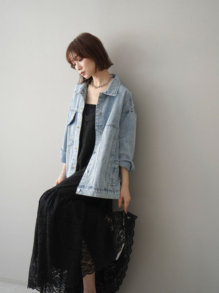 [予約]ギャザー切替レースキャミワンピース/black