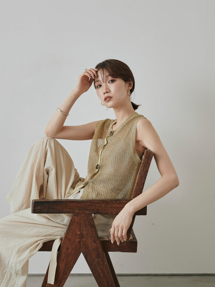 [預購] 細繩針織背心/金色