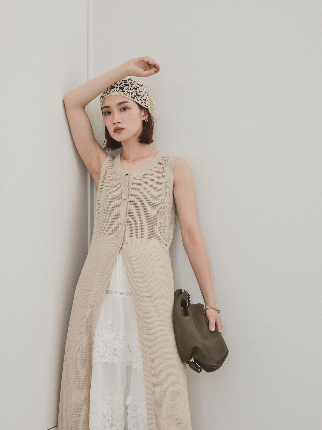 [SET]アソートボタンニットロングジレ+スカラップレースロングスカート(2set)