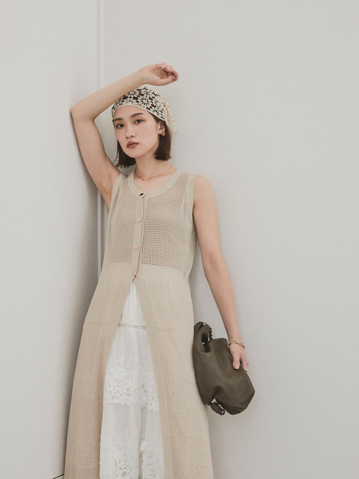 [SET]アソートボタンニットロングジレ+スカラップレースロングスカート(2set)