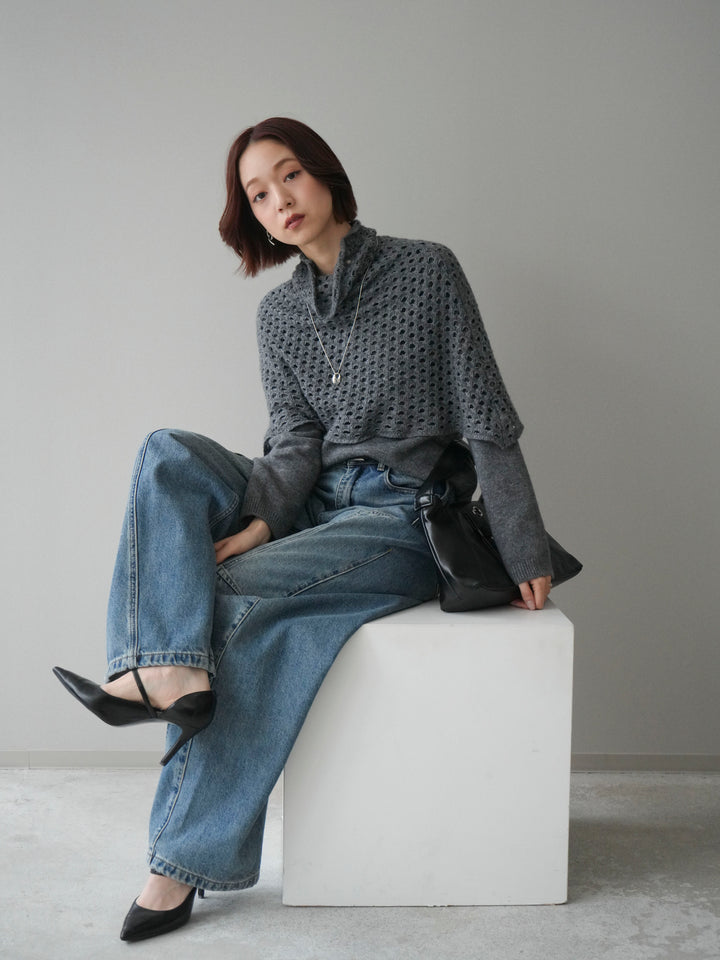 [予約]メッシュケープアンサンブルニットプルオーバー/darkgray