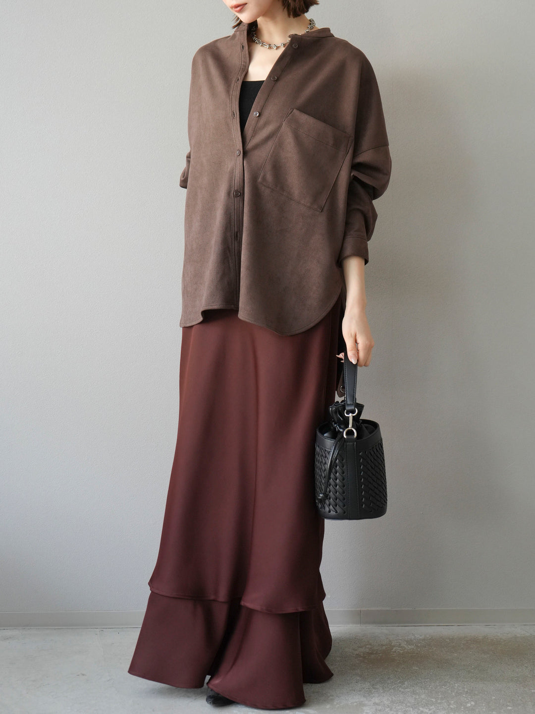 [予約]サテンフリルスカート/ブラウン