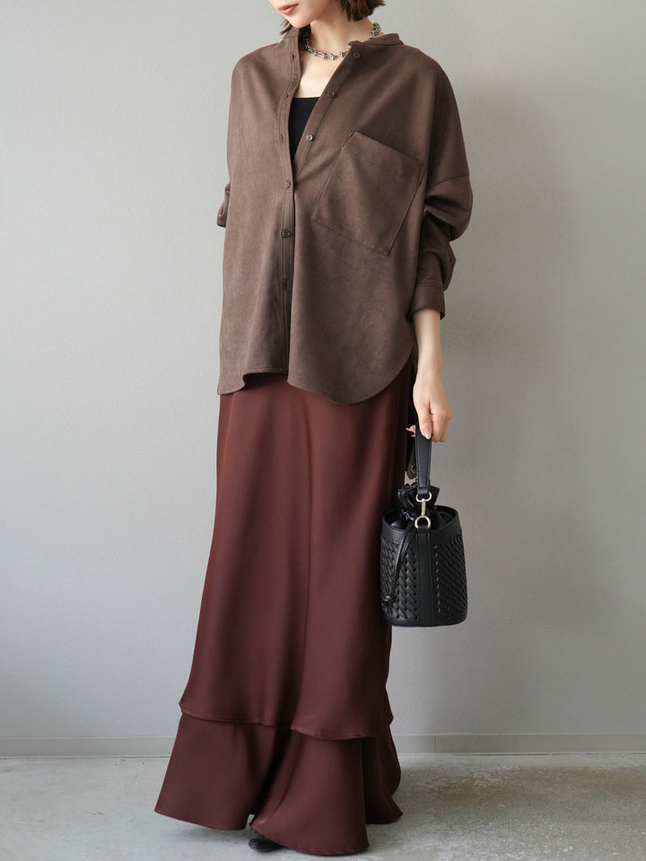 [予約]サテンフリルスカート/ブラウン