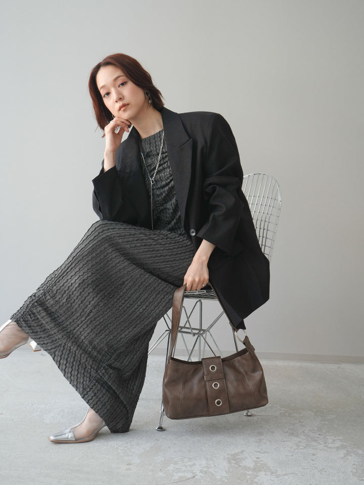 [SET]シャーリングジャガードノースリーブワンピース+エフォートレステイラードジャケット(2set)