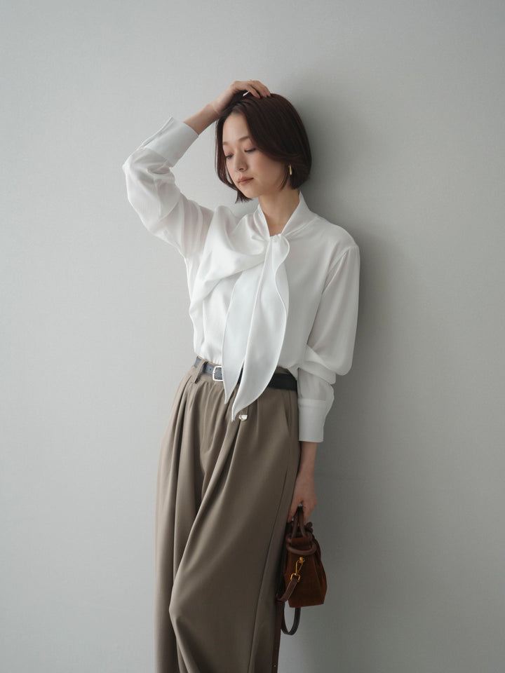 [SET]楊柳シャイニータイブラウス+ベルト付キーホルダーモチーフワイドパンツ(2set)