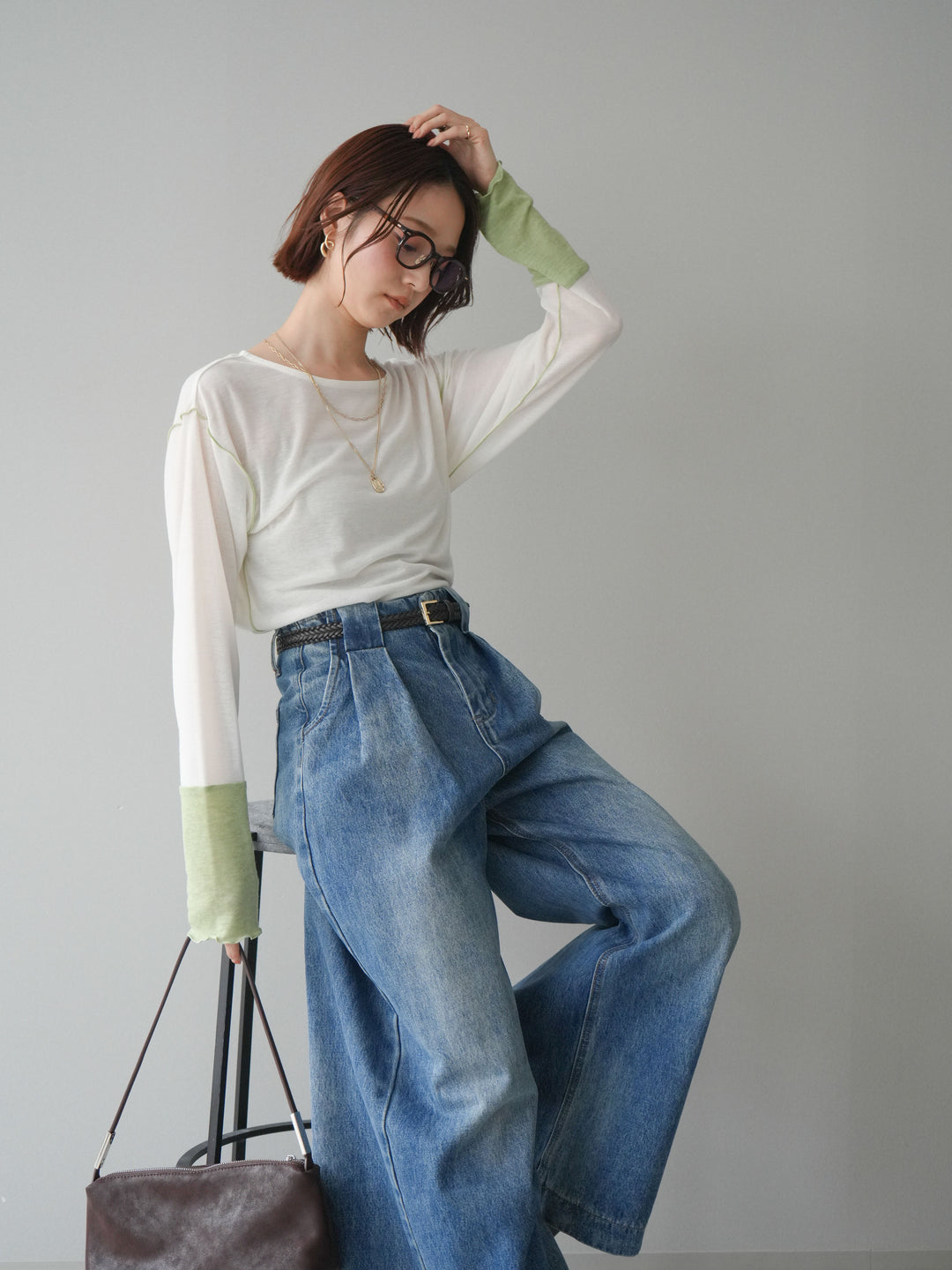 [SET]配色メロウトップス+配色メロウトップス(2set)