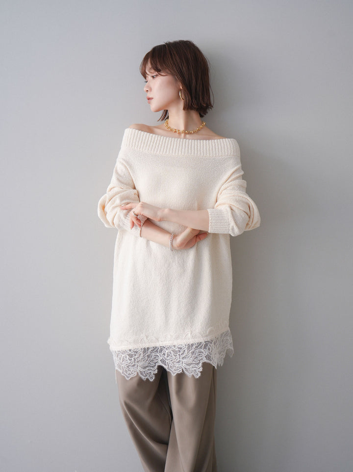 [予約]アシンメトリーレースヘムニットプルオーバー/ivory