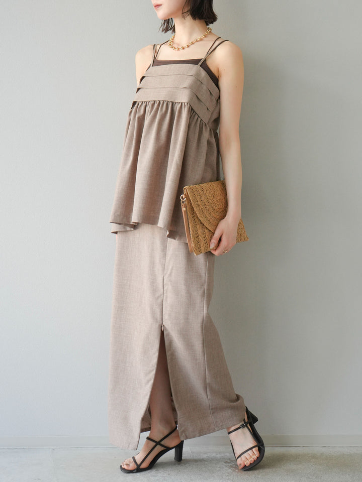 [予約]リネンライクZIPスリットタイトスカート/グレージュ