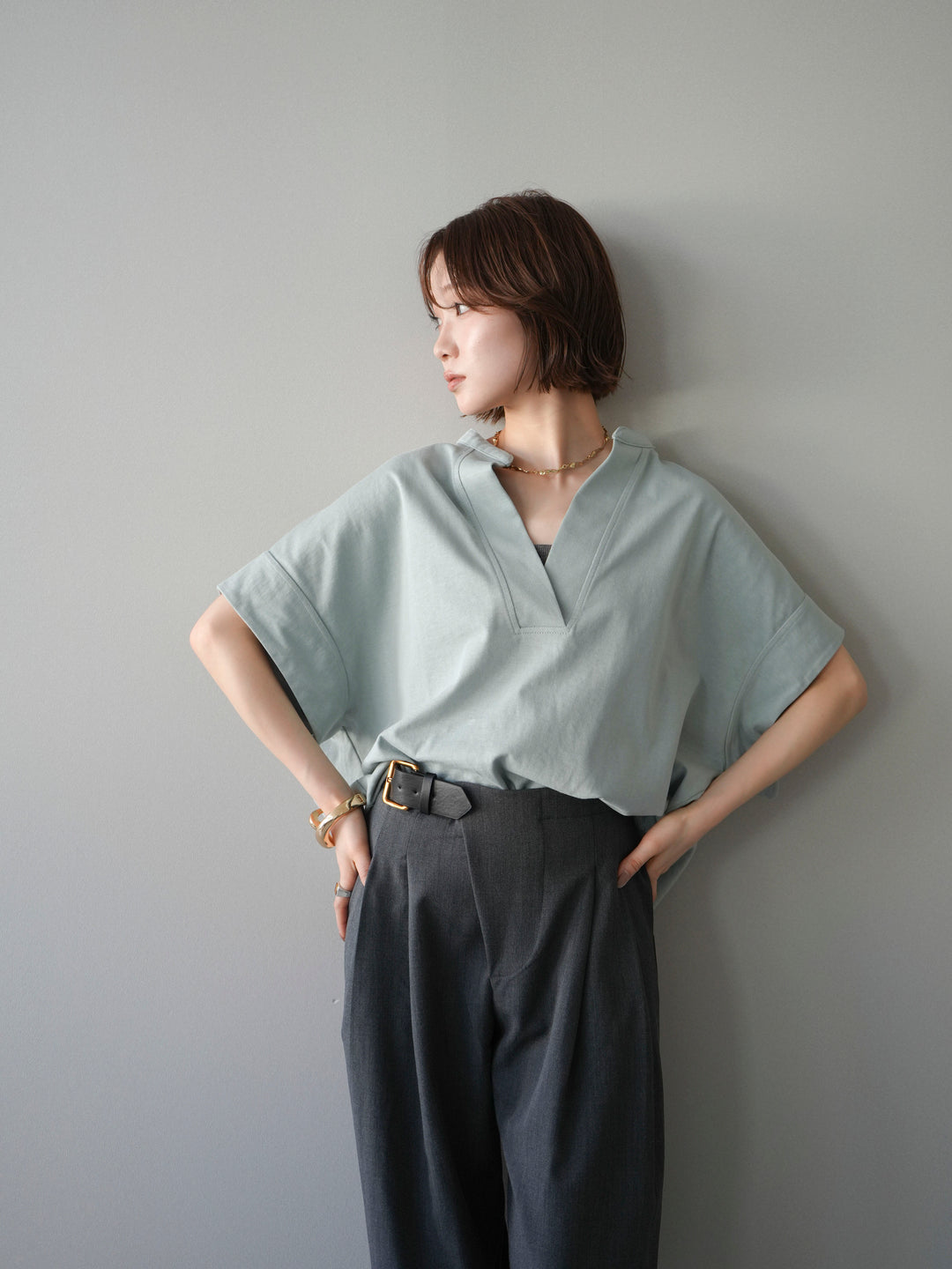 [SET]スキッパーワイド半袖トップス+選べるアクセセット(2set)
