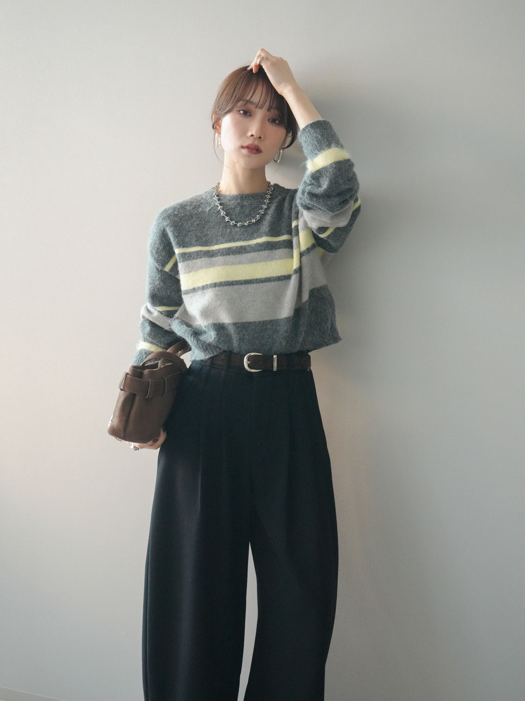 [SET]ソフトタッチボーダークロップドニットプルオーバー+ソフトタッチボーダークロップドニットプルオーバー(2set)