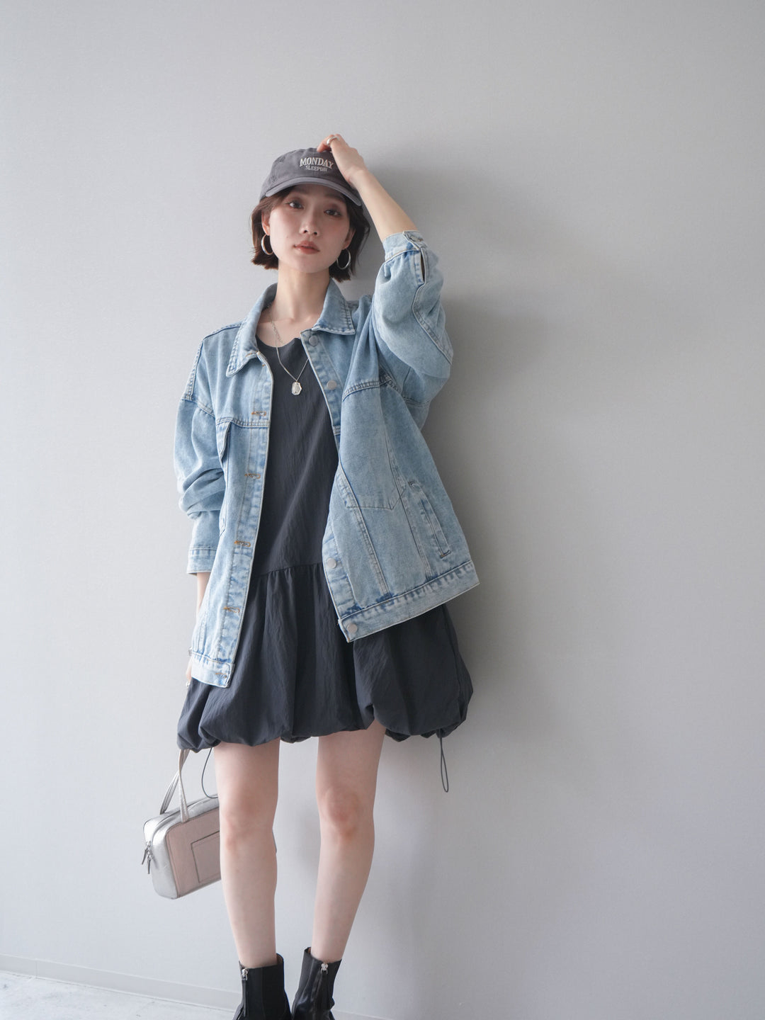 [予約]ドロストバルーンミニワンピース/charcoal