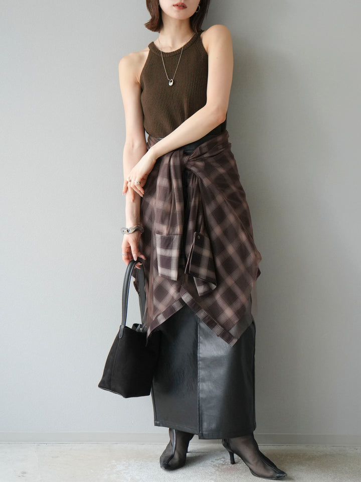 [予約]フェイクレザーフロントスリットスカート/ブラック