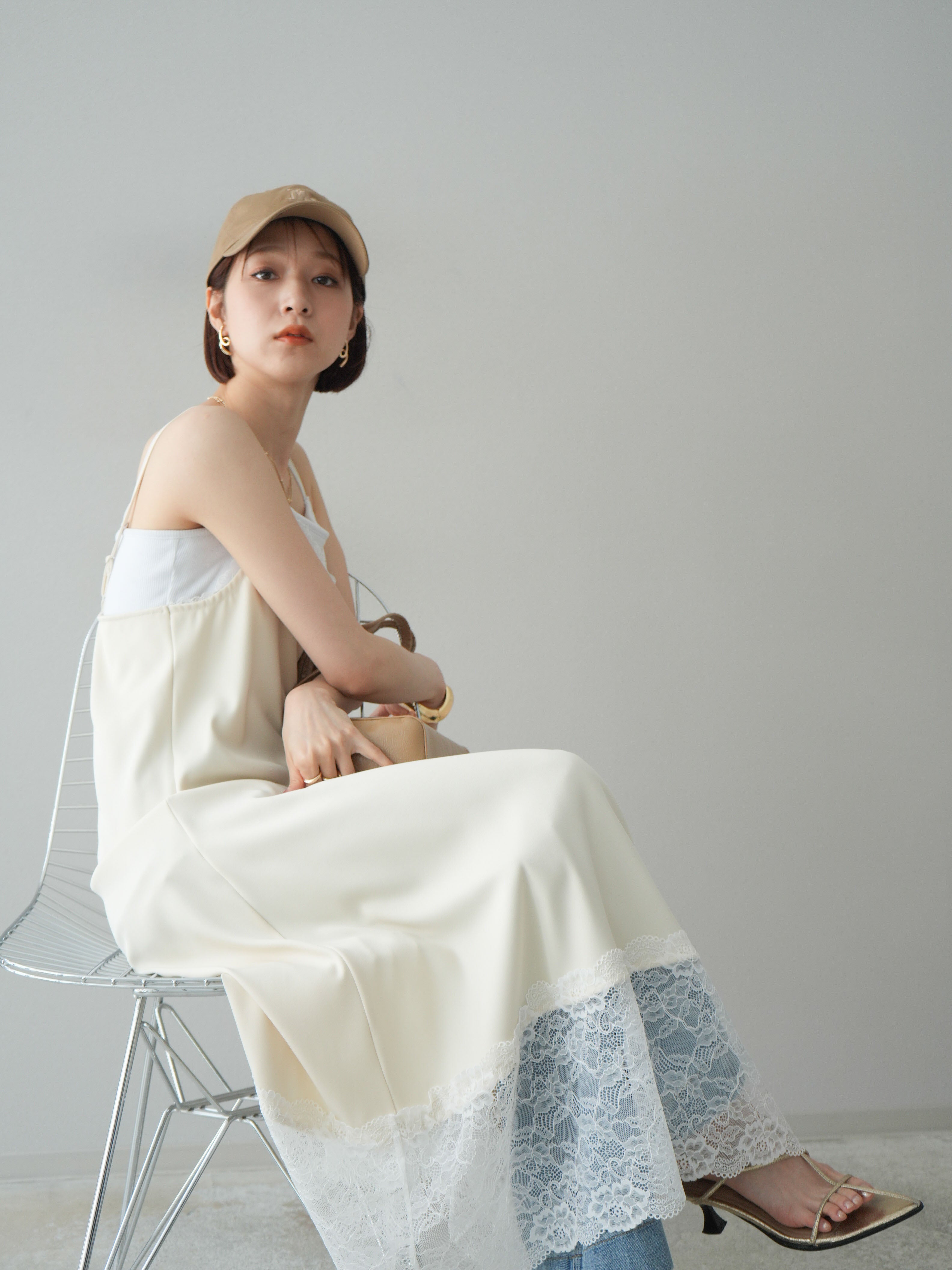 予約]レースタックキャミワンピース/アイボリー – Lumier