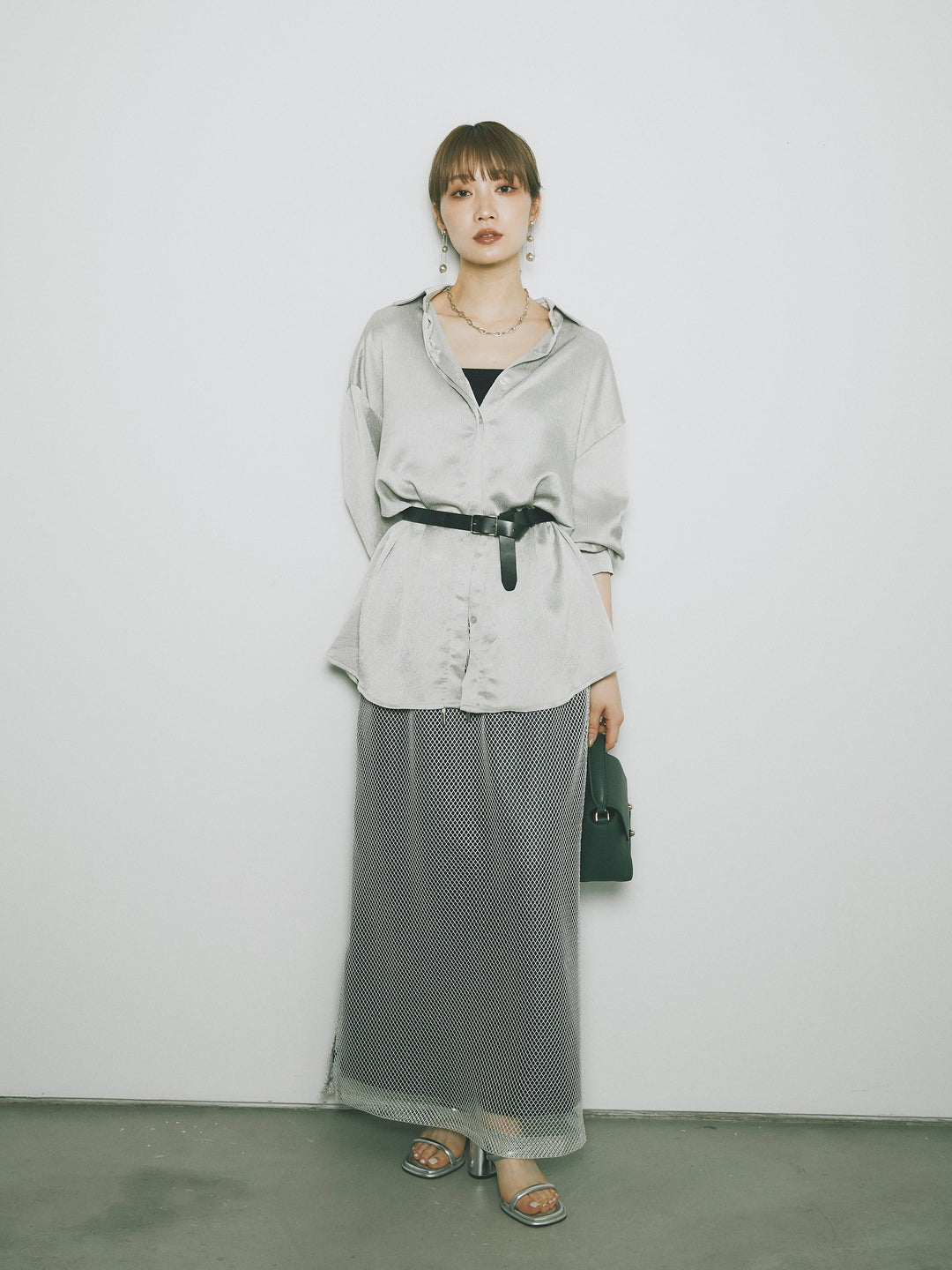 [予約]メッシュレイヤードスカート/ライトグレー