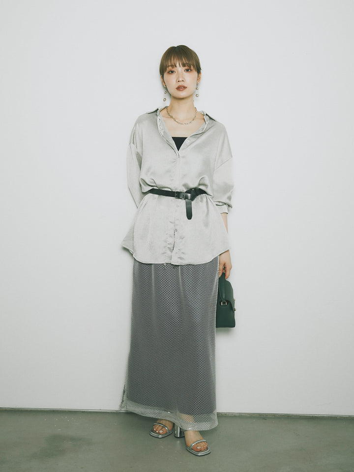 [予約]メッシュレイヤードスカート/ライトグレー