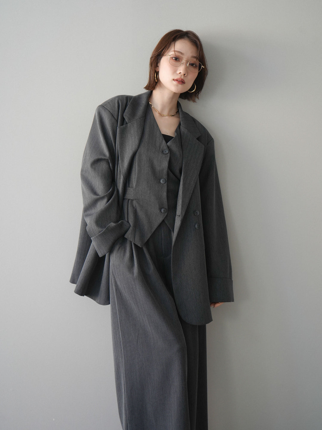 [予約]ダブルボタンヘリンボーンジャケット/black