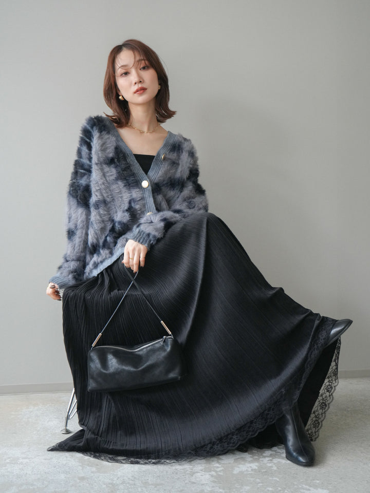 [予約]ニュアンス柄シャギーニットカーディガン/gray